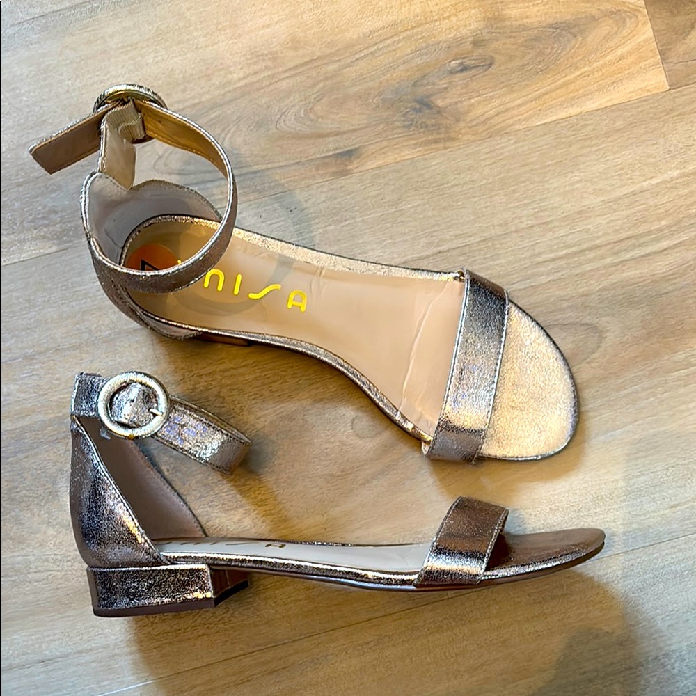 Unisa Silver Ankle-Strap Sandals with Flat Sole